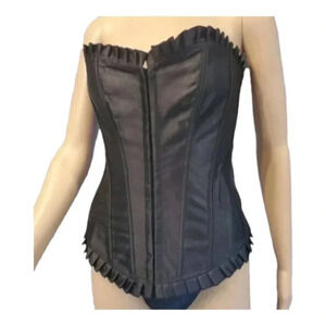 Black Ruffle Corset, Women's Full Lace Up high end fashion Lingerie
